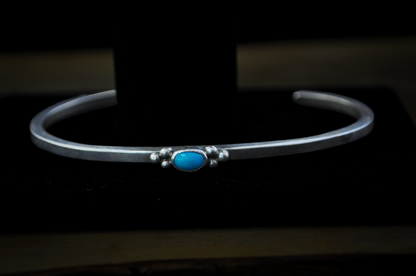Sterling Silver Sleeping Beauty Turquoise Cabochon Cuff Bracelet - 5 in Wrist - Stamped and Tested Sterling Silver - Thin Native Sleeping Beauty Turquoise Bracelet