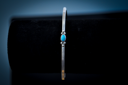 Sterling Silver Sleeping Beauty Turquoise Cabochon Cuff Bracelet - 5 in Wrist - Stamped and Tested Sterling Silver - Thin Native Sleeping Beauty Turquoise Bracelet