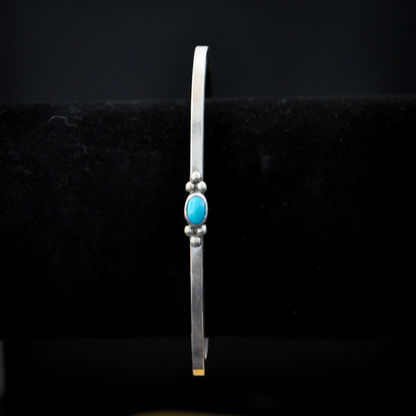 Sterling Silver Sleeping Beauty Turquoise Cabochon Cuff Bracelet - 5 in Wrist - Stamped and Tested Sterling Silver - Thin Native Sleeping Beauty Turquoise Bracelet