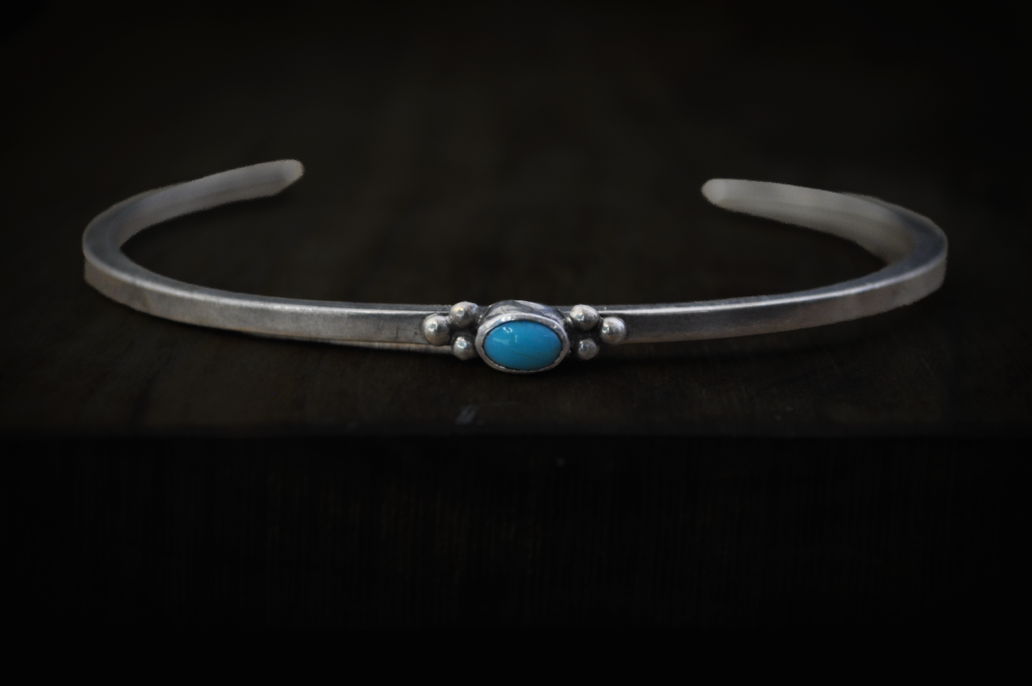Sterling Silver Sleeping Beauty Turquoise Cabochon Cuff Bracelet - 5 in Wrist - Stamped and Tested Sterling Silver - Thin Native Sleeping Beauty Turquoise Bracelet