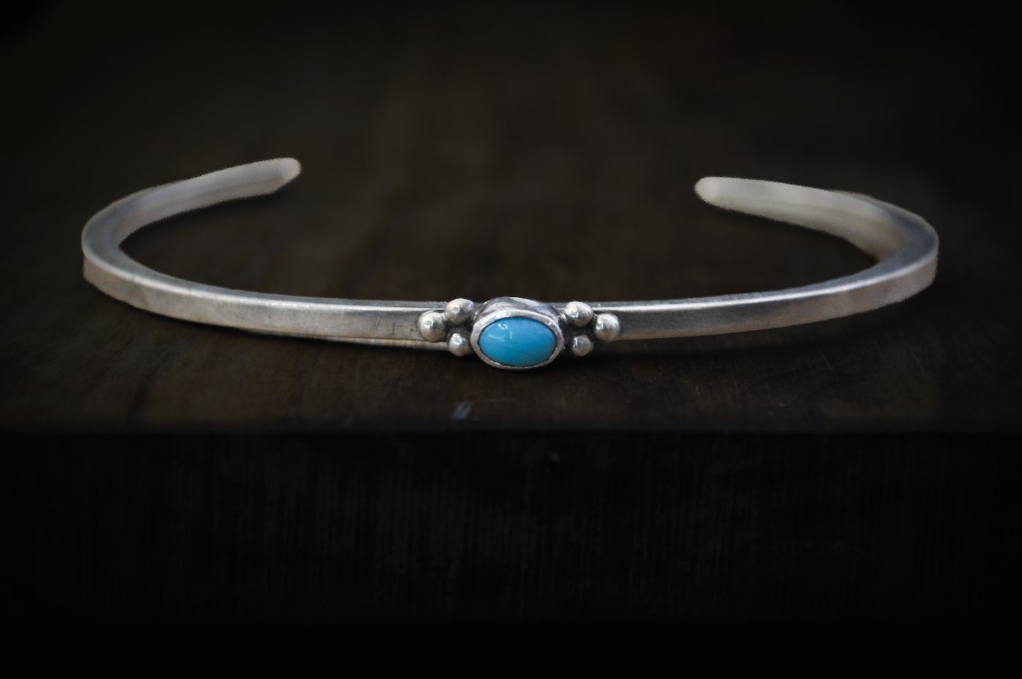 Sterling Silver Sleeping Beauty Turquoise Cabochon Cuff Bracelet - 5 in Wrist - Stamped and Tested Sterling Silver - Thin Native Sleeping Beauty Turquoise Bracelet
