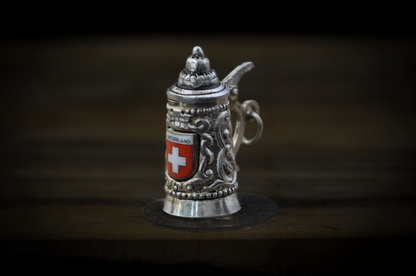 Vintage 800 Silver Switzerland Flag Miniature Beer Stein Charm - Stamped and Tested 800 Silver - Enameled with Details - Articulated Charm