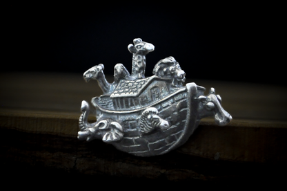 Sterling Silver Noah's Ark Pin - Stamped and Tested Sterling Silver - Biblical Pin - African Animals