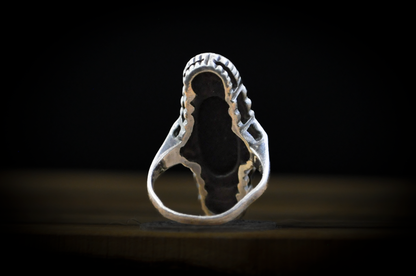 Stunning Sterling Silver Oval Black Onyx Ring - Size 5.5 - Stamped and Tested Sterling Silver - Cubic Zirconium Studded