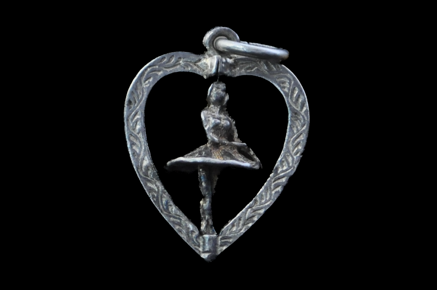 Spinning Ballerina in Heart Frame Charm - Articulating Charm - Tested Sterling Silver - Artistic Charms