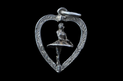 Spinning Ballerina in Heart Frame Charm - Articulating Charm - Tested Sterling Silver - Artistic Charms