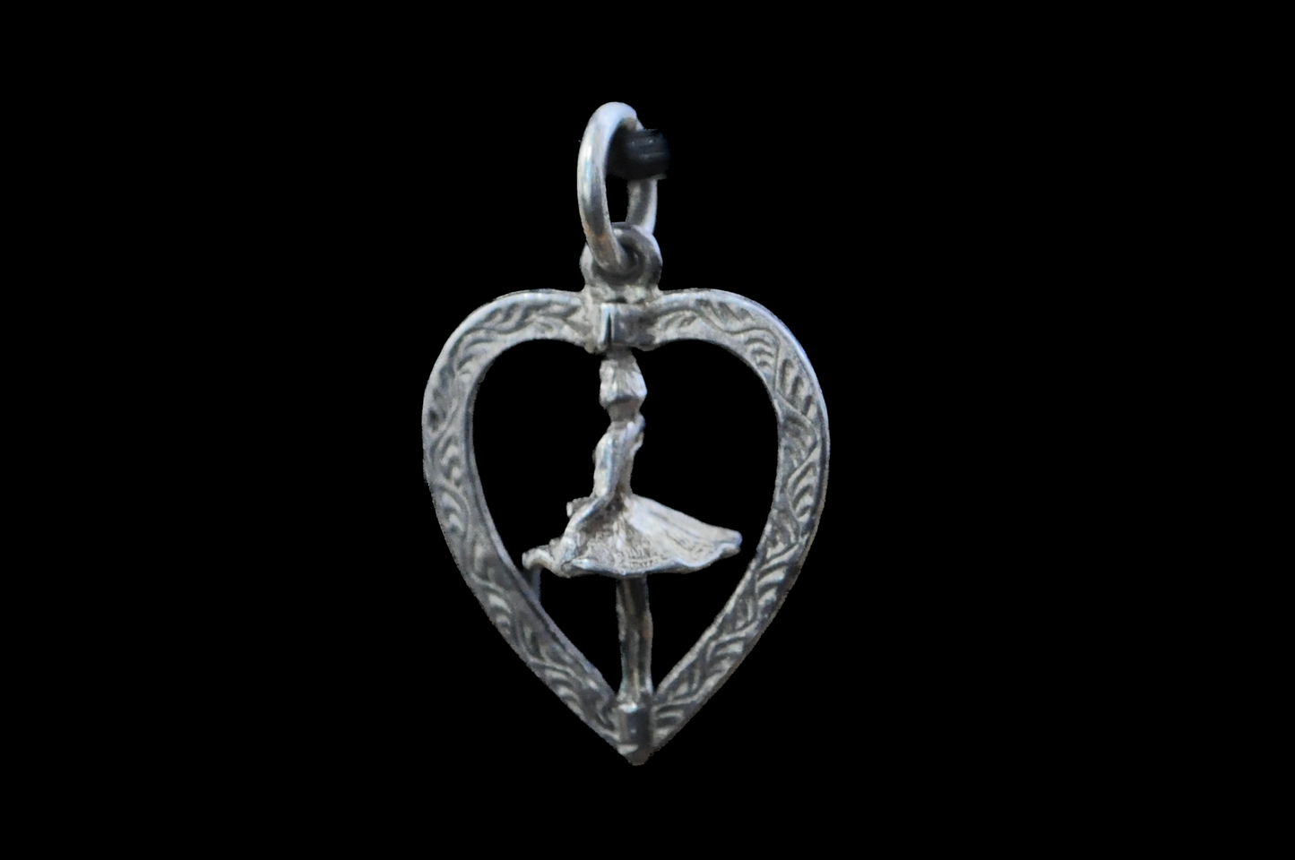 Spinning Ballerina in Heart Frame Charm - Articulating Charm - Tested Sterling Silver - Artistic Charms