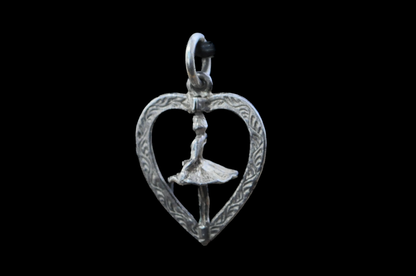 Spinning Ballerina in Heart Frame Charm - Articulating Charm - Tested Sterling Silver - Artistic Charms