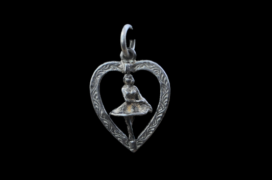 Spinning Ballerina in Heart Frame Charm - Articulating Charm - Tested Sterling Silver - Artistic Charms
