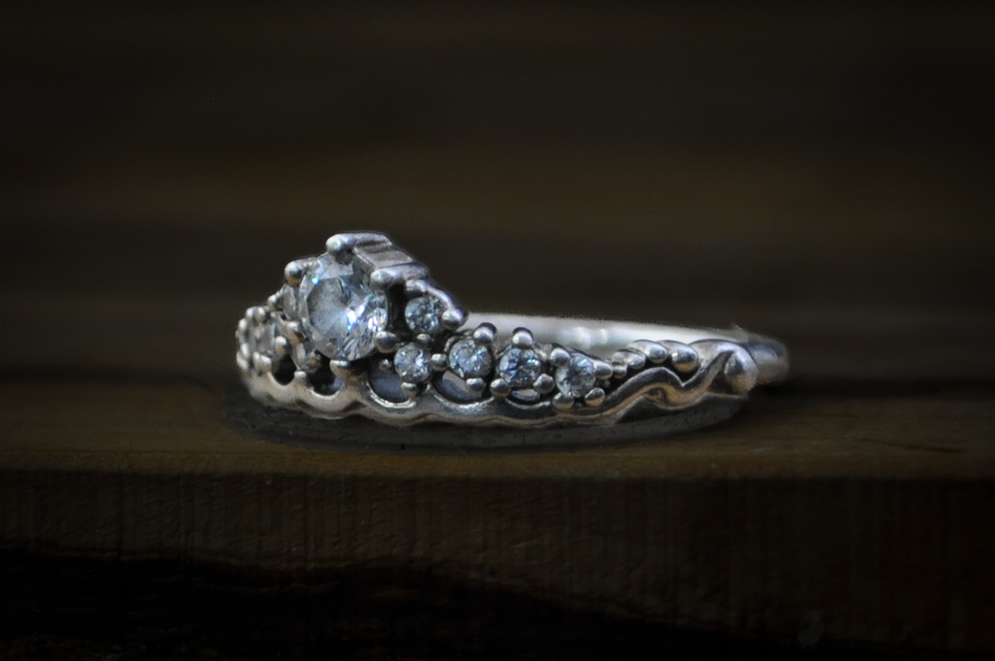 Pandora Fairytale Tiara Cubic Zirconium Ring - Size 7 - Stamped and Tested Sterling Silver - Crown Filigree