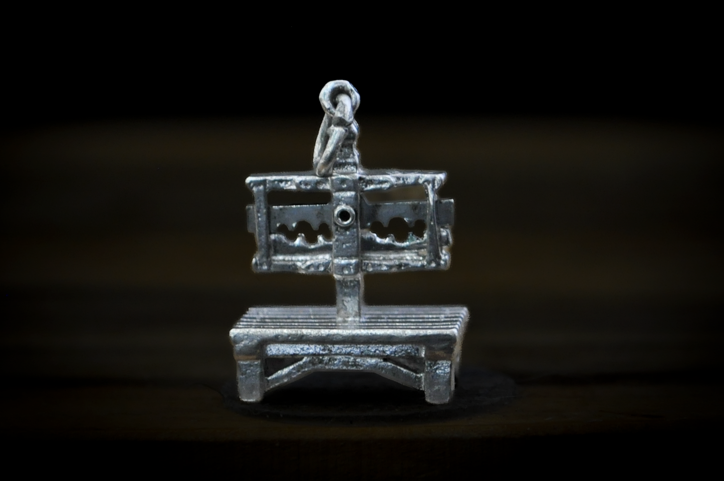 Vintage Sterling Silver Pillory Charm - Stamped and Tested Sterling Silver - Colonial Torture Device Charm