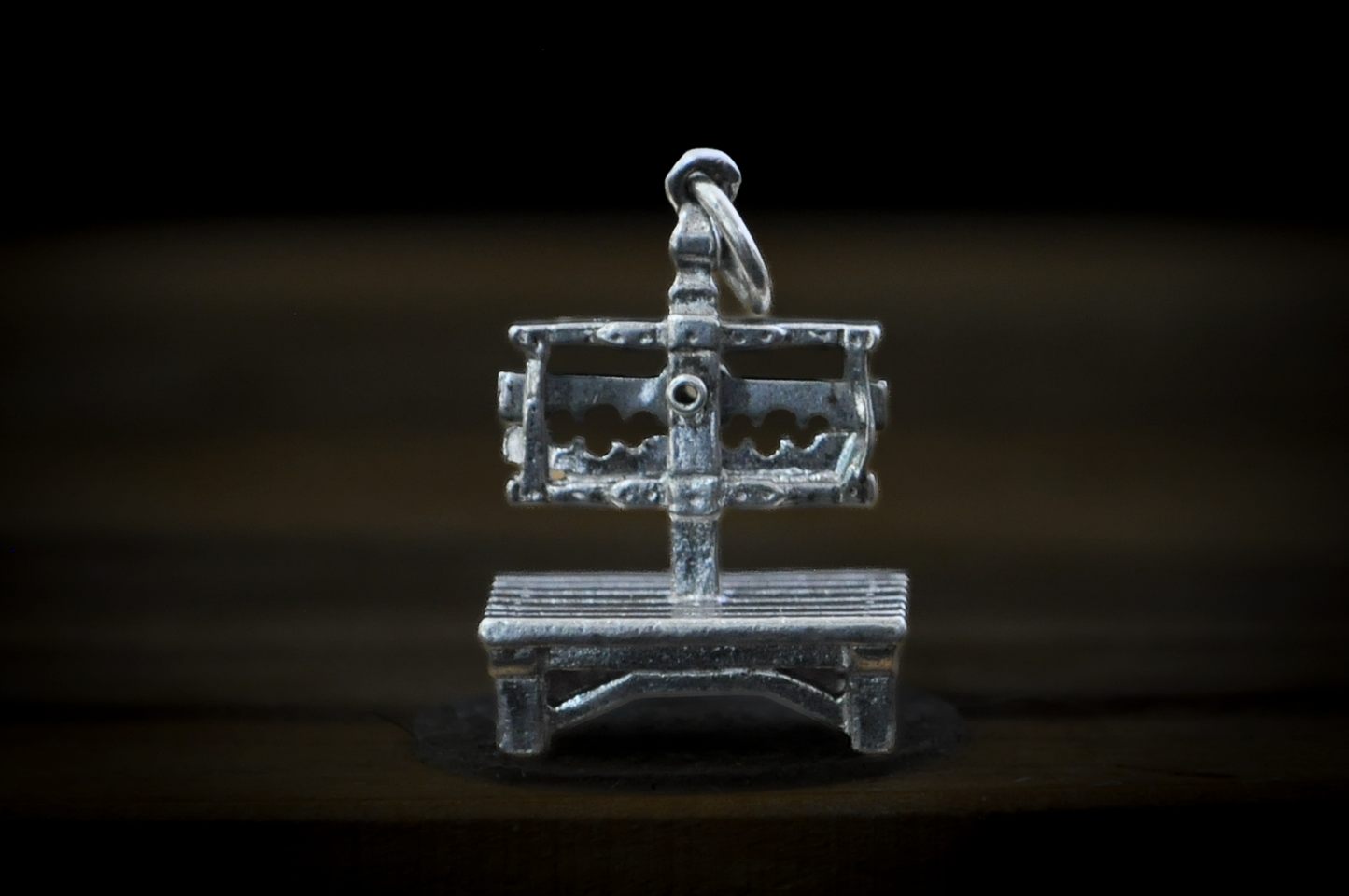 Vintage Sterling Silver Pillory Charm - Stamped and Tested Sterling Silver - Colonial Torture Device Charm