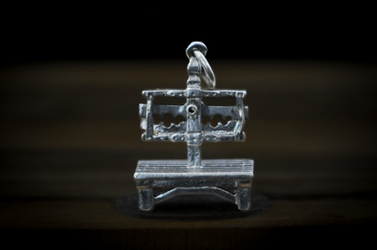 Vintage Sterling Silver Pillory Charm - Stamped and Tested Sterling Silver - Colonial Torture Device Charm