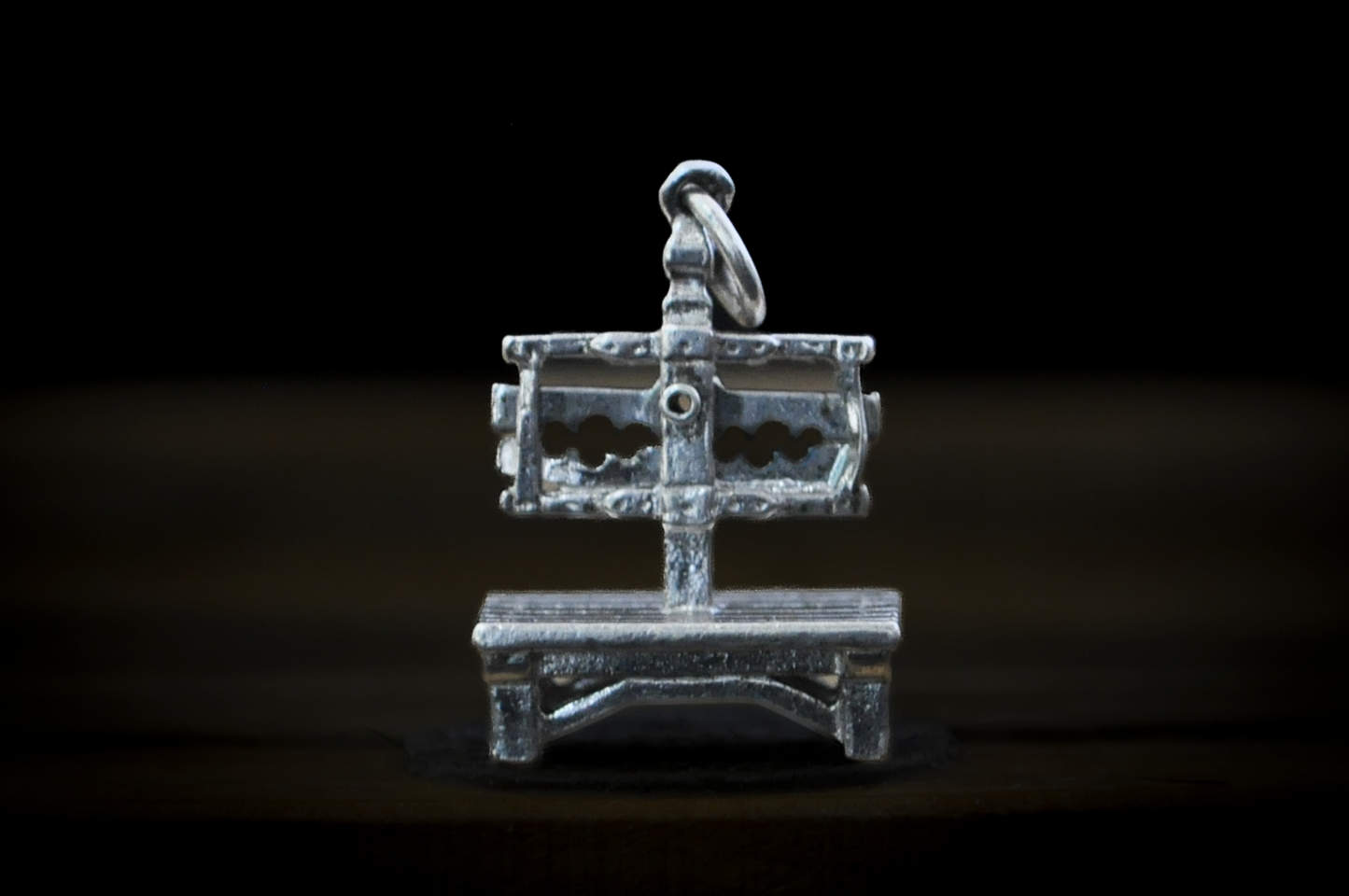 Vintage Sterling Silver Pillory Charm - Stamped and Tested Sterling Silver - Colonial Torture Device Charm