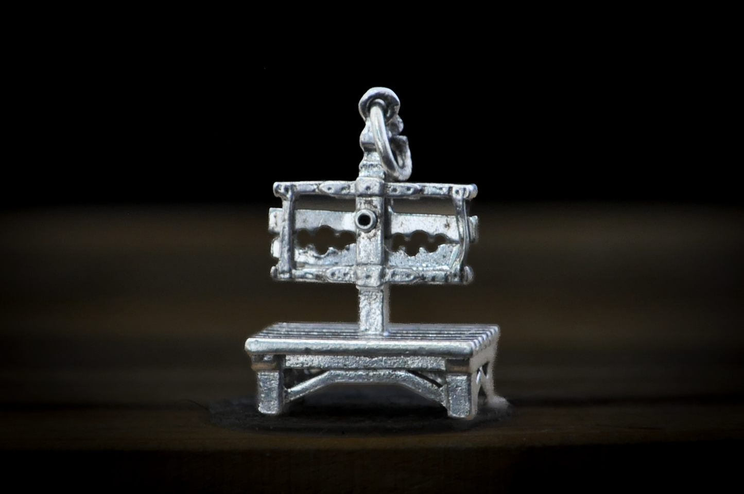 Vintage Sterling Silver Pillory Charm - Stamped and Tested Sterling Silver - Colonial Torture Device Charm