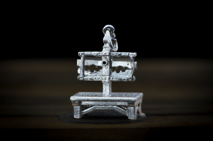 Vintage Sterling Silver Pillory Charm - Stamped and Tested Sterling Silver - Colonial Torture Device Charm
