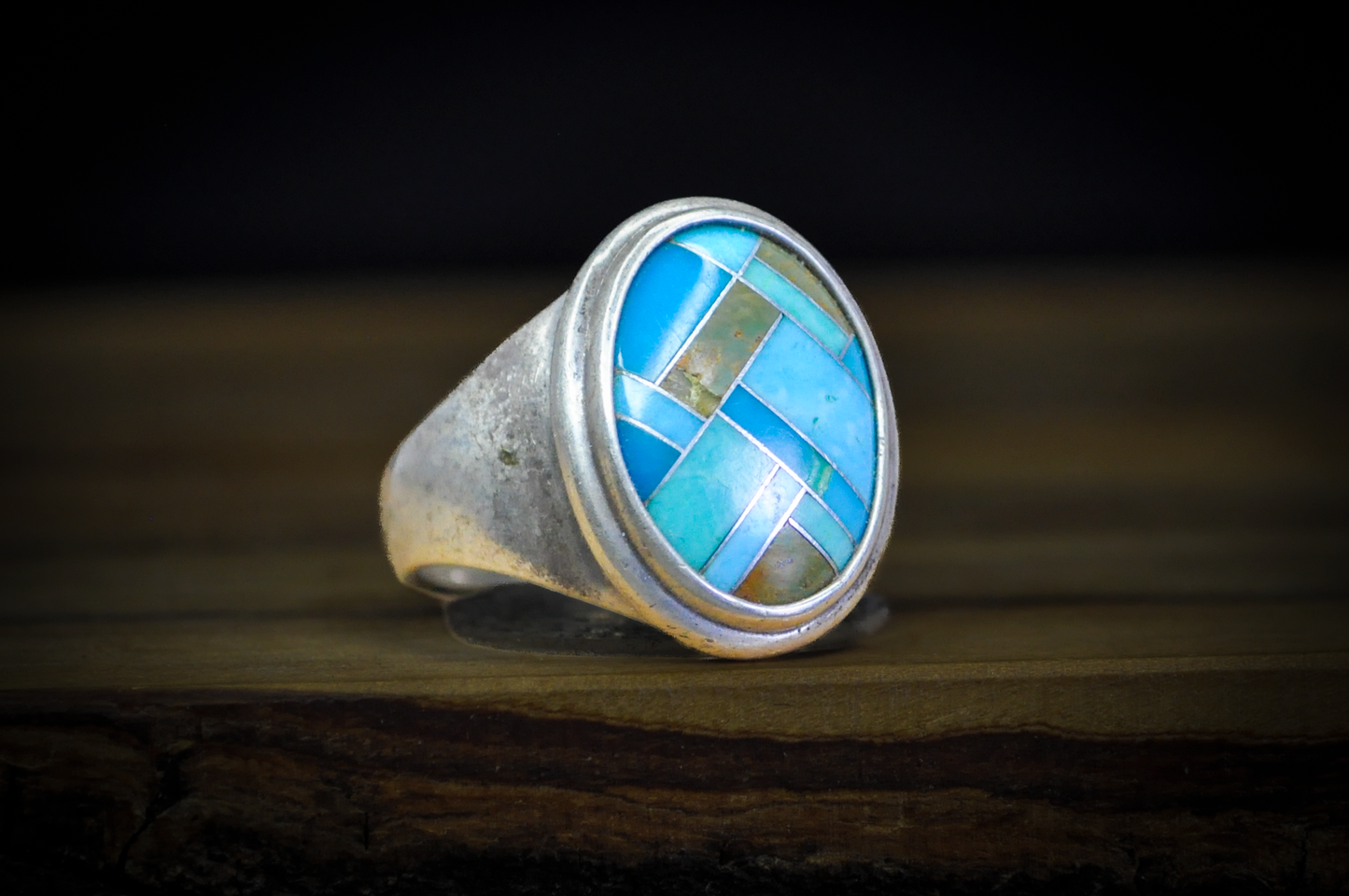 Carolyn Pollack Inlaid Turquoise and Jasper Ring - Size 10 - Stamped and Tested Sterling Silver - Native American Influenced Jewelry
