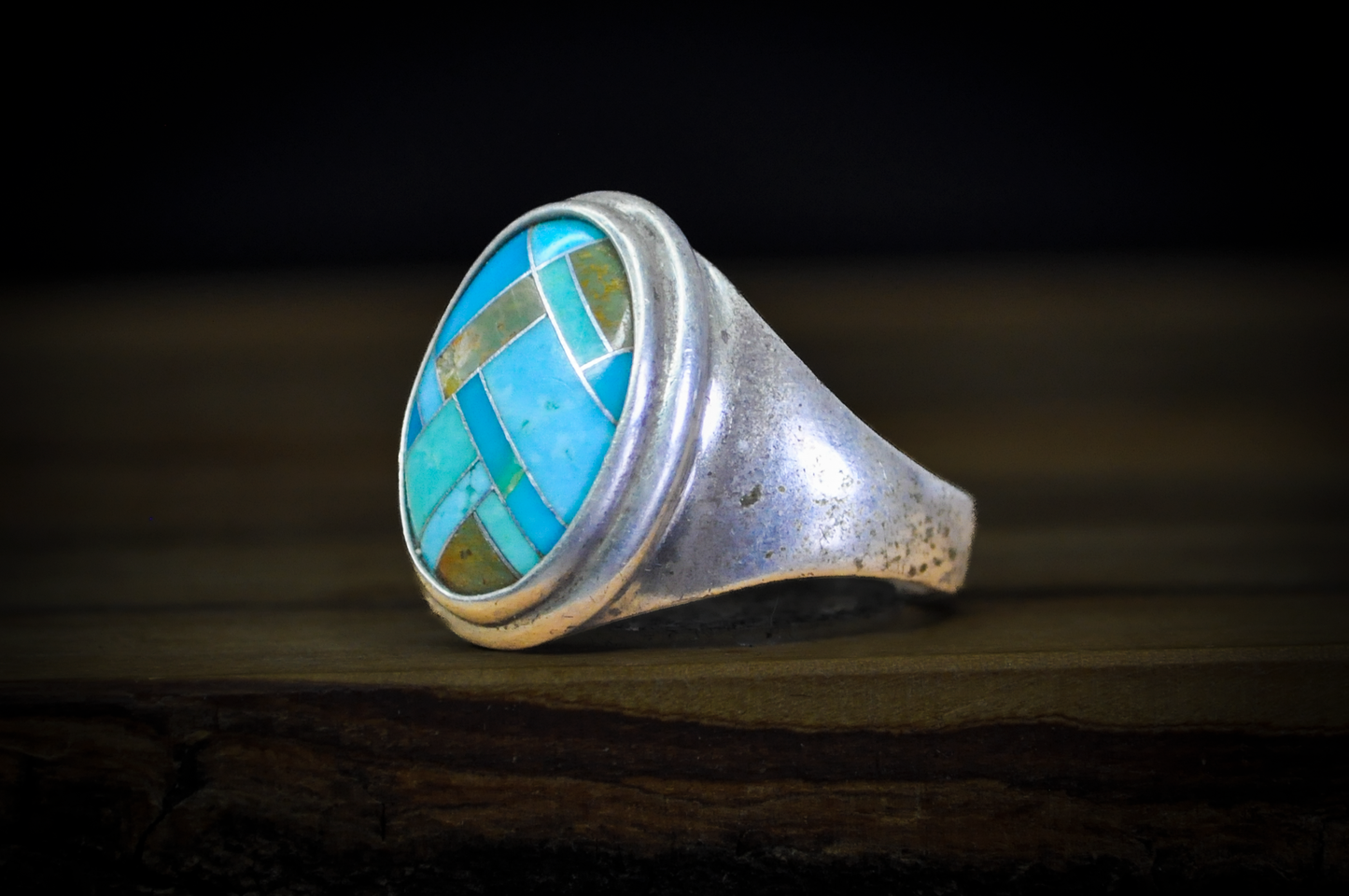 Carolyn Pollack Inlaid Turquoise and Jasper Ring - Size 10 - Stamped and Tested Sterling Silver - Native American Influenced Jewelry