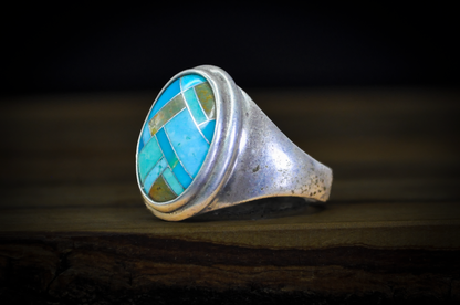Carolyn Pollack Inlaid Turquoise and Jasper Ring - Size 10 - Stamped and Tested Sterling Silver - Native American Influenced Jewelry