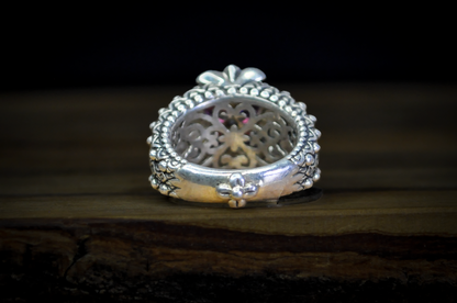 Barbara Bixby Sterling Silver 18K Accented Flower Shaped Rhodolite Garnet and White Topaz Ring - Size 6 - Stamped Sterling Silver and 18 Karat Gold - Detailed and Unique Ring