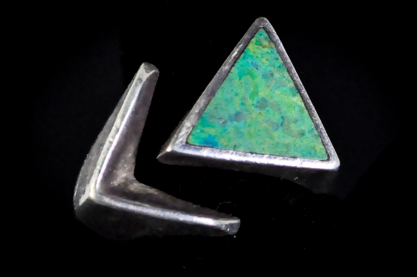 Bell Trading Post Extremely Unique Split Triangle Mosaic Turquoise Ring - Size 10 - Tested Sterling Silver - Authentic Native American Jewelry