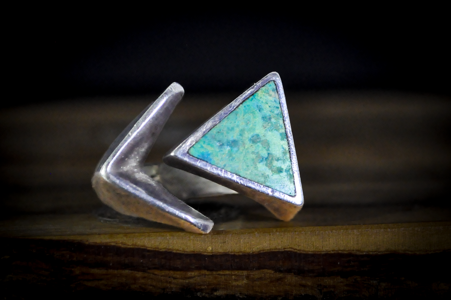 Bell Trading Post Extremely Unique Split Triangle Mosaic Turquoise Ring - Size 10 - Tested Sterling Silver - Authentic Native American Jewelry