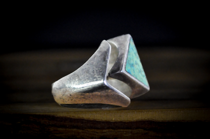 Bell Trading Post Extremely Unique Split Triangle Mosaic Turquoise Ring - Size 10 - Tested Sterling Silver - Authentic Native American Jewelry