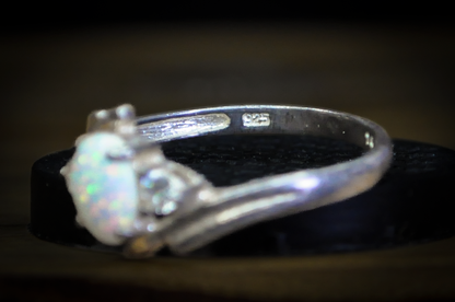 Stunning Sterling Silver Fiery Opal Cubic Zirconium Ring - Size 10 - Stamped and Tested Sterling Silver - Sparkling Jewelry