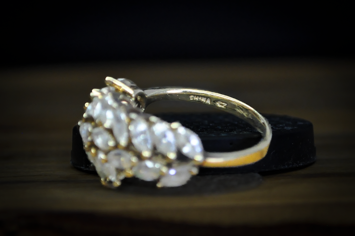 Stunning Gold Toned Sterling Silver Cubic Zirconium  Marquis Crystals Leaf-Vine Pattern Ring - Size 8 - Stamped and Tested Sterling Silver - Regal Ring