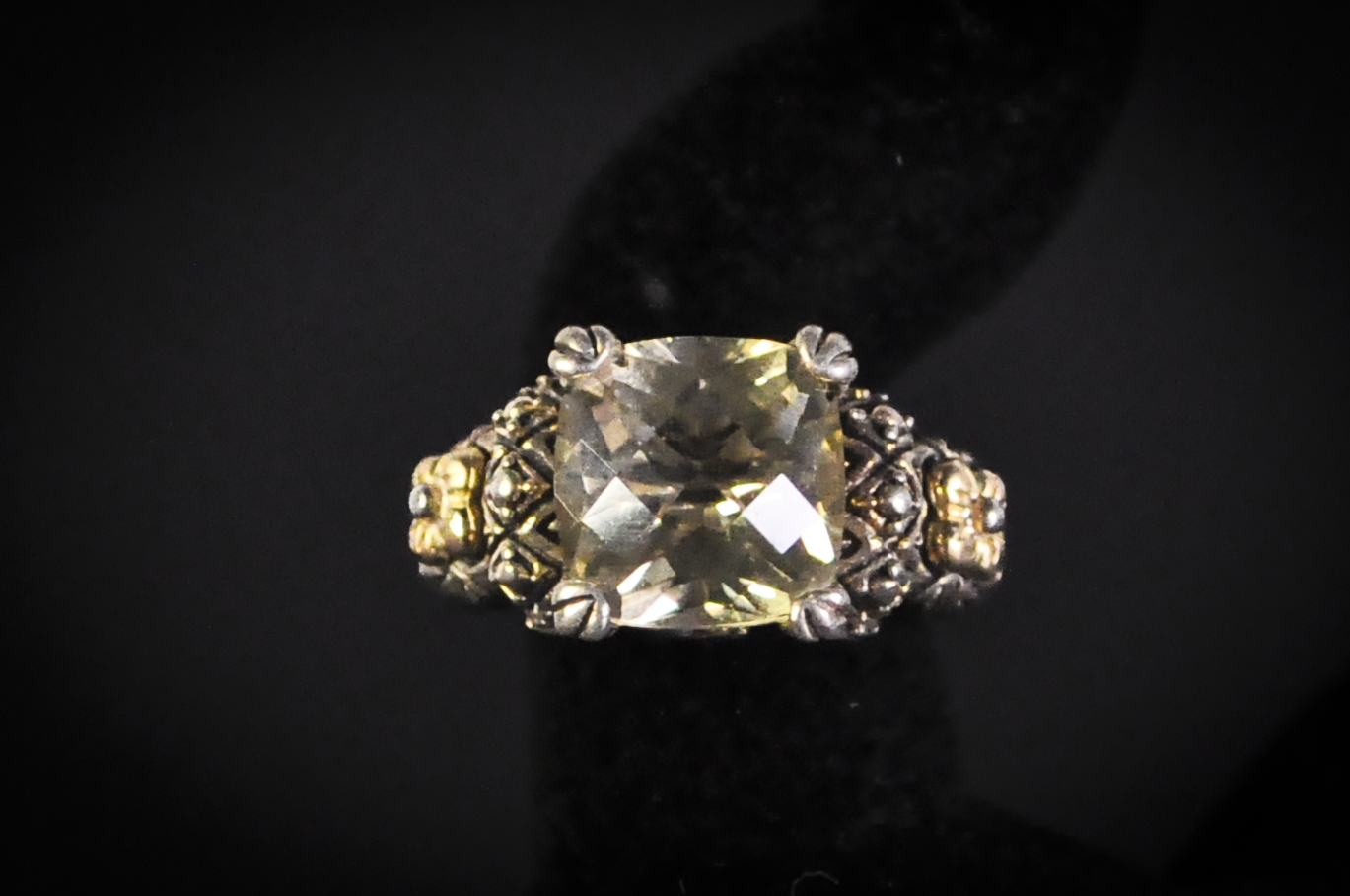Barbara Bixby Sterling Silver 18K Accented Diamond Cut Citrine Ring - Size 6 - Stamped Sterling Silver and 18 Karat Gold - Detailed and Unique Ring