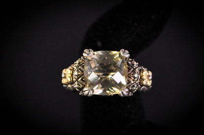 Barbara Bixby Sterling Silver 18K Accented Diamond Cut Citrine Ring - Size 6 - Stamped Sterling Silver and 18 Karat Gold - Detailed and Unique Ring