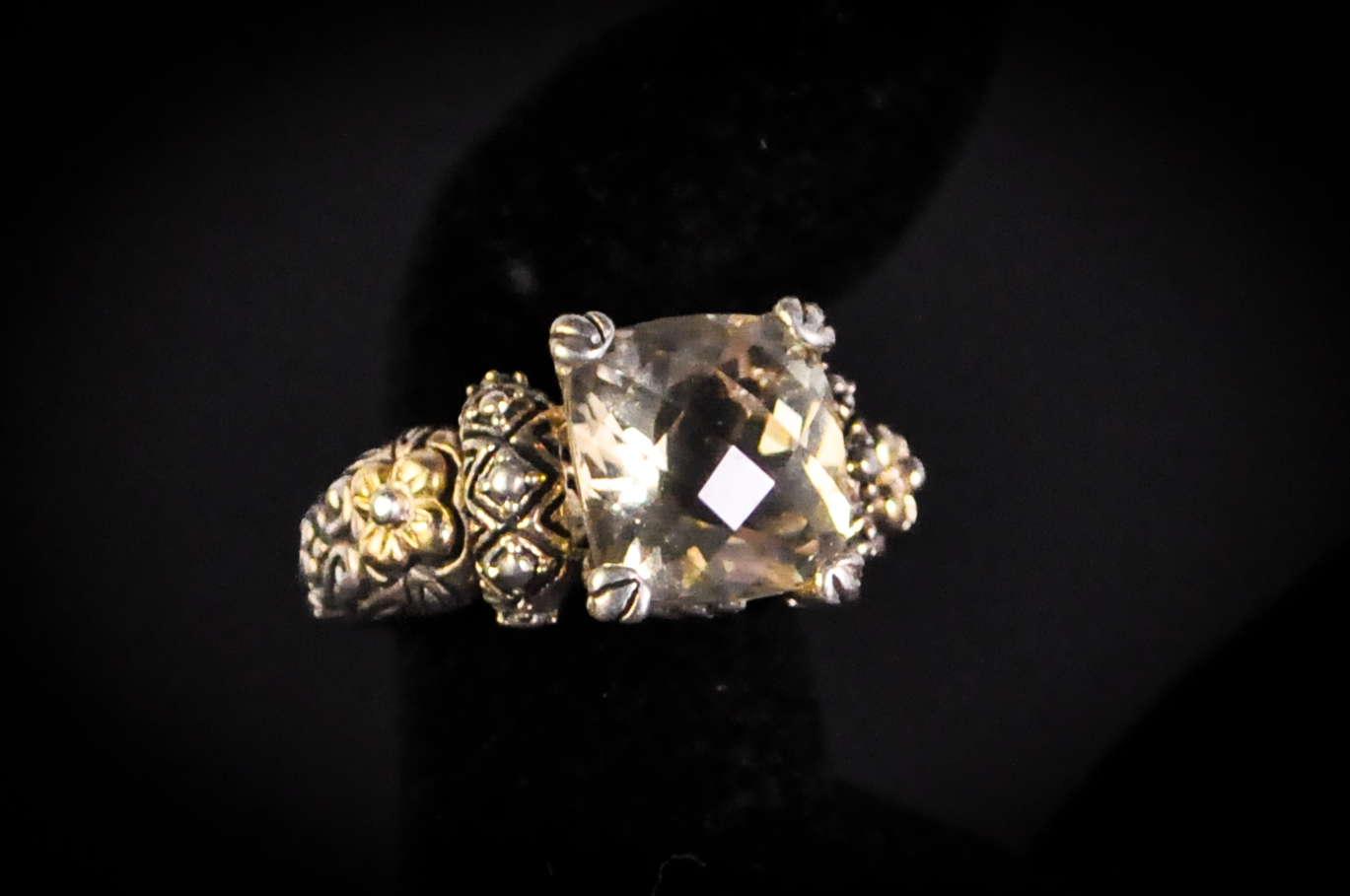Barbara Bixby Sterling Silver 18K Accented Diamond Cut Citrine Ring - Size 6 - Stamped Sterling Silver and 18 Karat Gold - Detailed and Unique Ring
