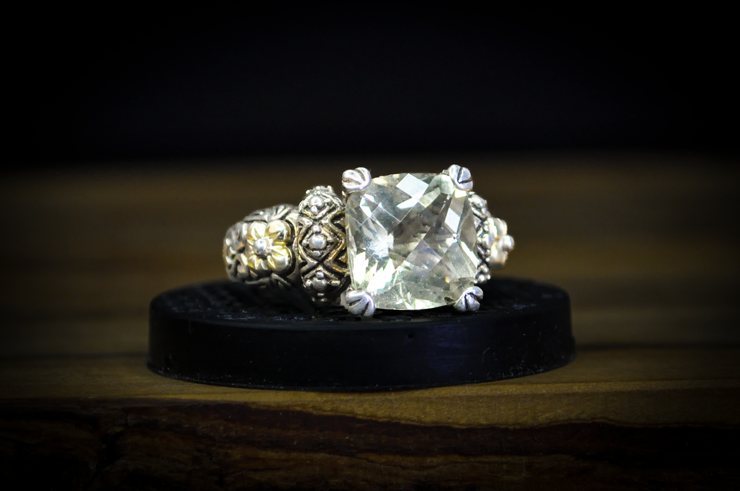 Barbara Bixby Sterling Silver 18K Accented Diamond Cut Citrine Ring - Size 6 - Stamped Sterling Silver and 18 Karat Gold - Detailed and Unique Ring