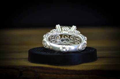 Barbara Bixby Sterling Silver 18K Accented Diamond Cut Citrine Ring - Size 6 - Stamped Sterling Silver and 18 Karat Gold - Detailed and Unique Ring