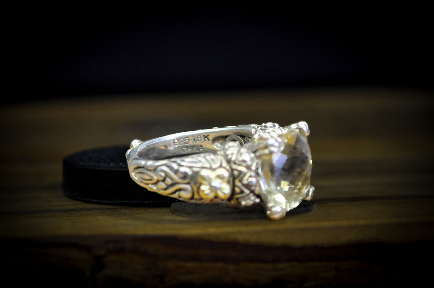 Barbara Bixby Sterling Silver 18K Accented Diamond Cut Citrine Ring - Size 6 - Stamped Sterling Silver and 18 Karat Gold - Detailed and Unique Ring