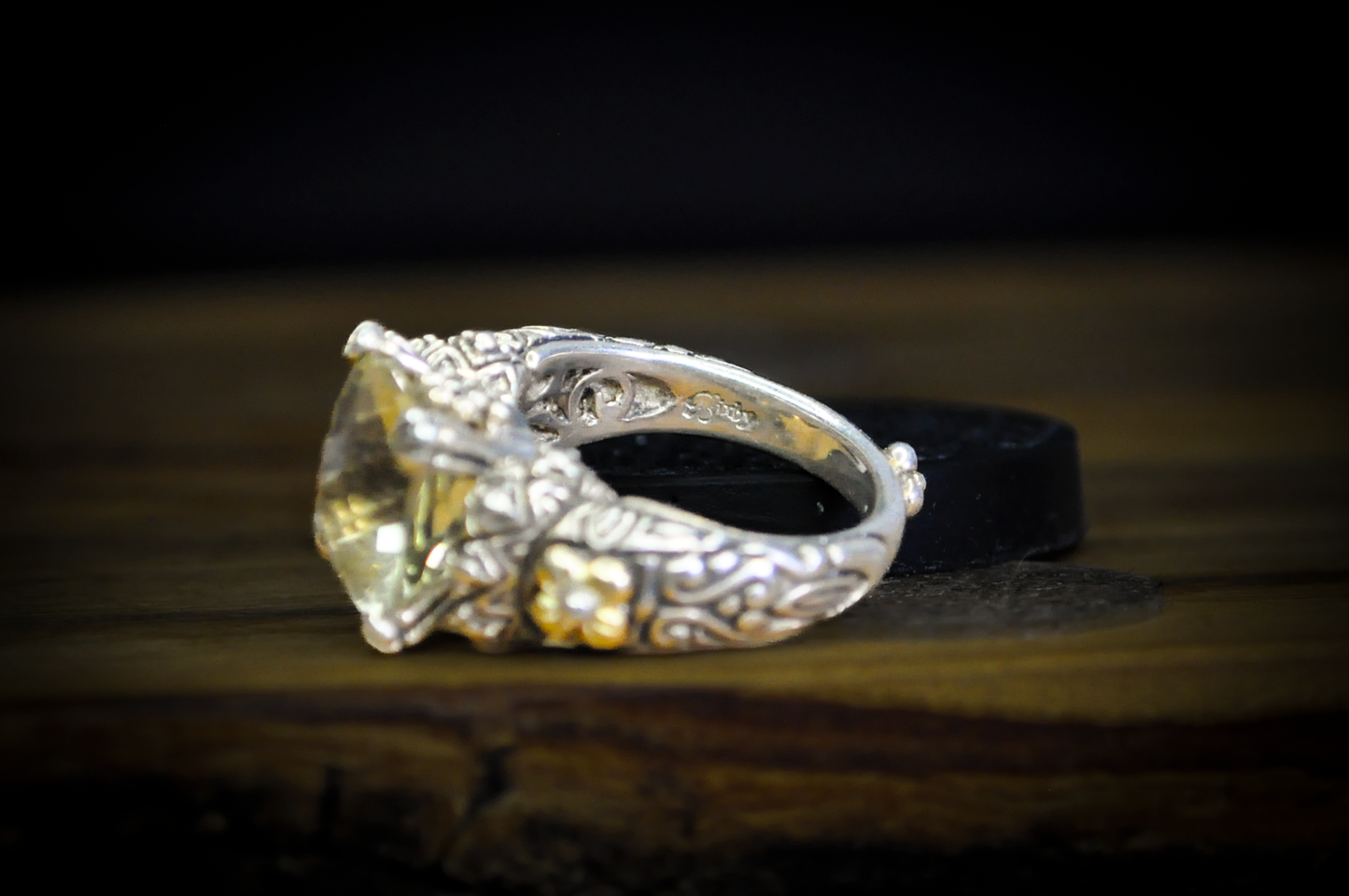 Barbara Bixby Sterling Silver 18K Accented Diamond Cut Citrine Ring - Size 6 - Stamped Sterling Silver and 18 Karat Gold - Detailed and Unique Ring
