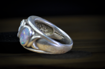 Unique Sterling Silver Inlaid Opal Trio Ring - Size 6 - Stamped and Tested Sterling Silver - Triple Threat Inlaid Opal ring