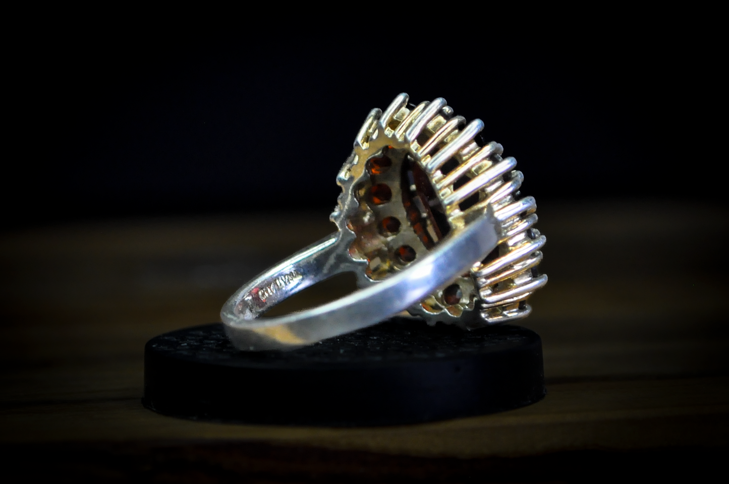 Large Cocktail Garnet Cluster Ring - Size 10 - Stamped and Tested Sterling Silver - Oval Cut - Halo of Garnets - Crown Filigree