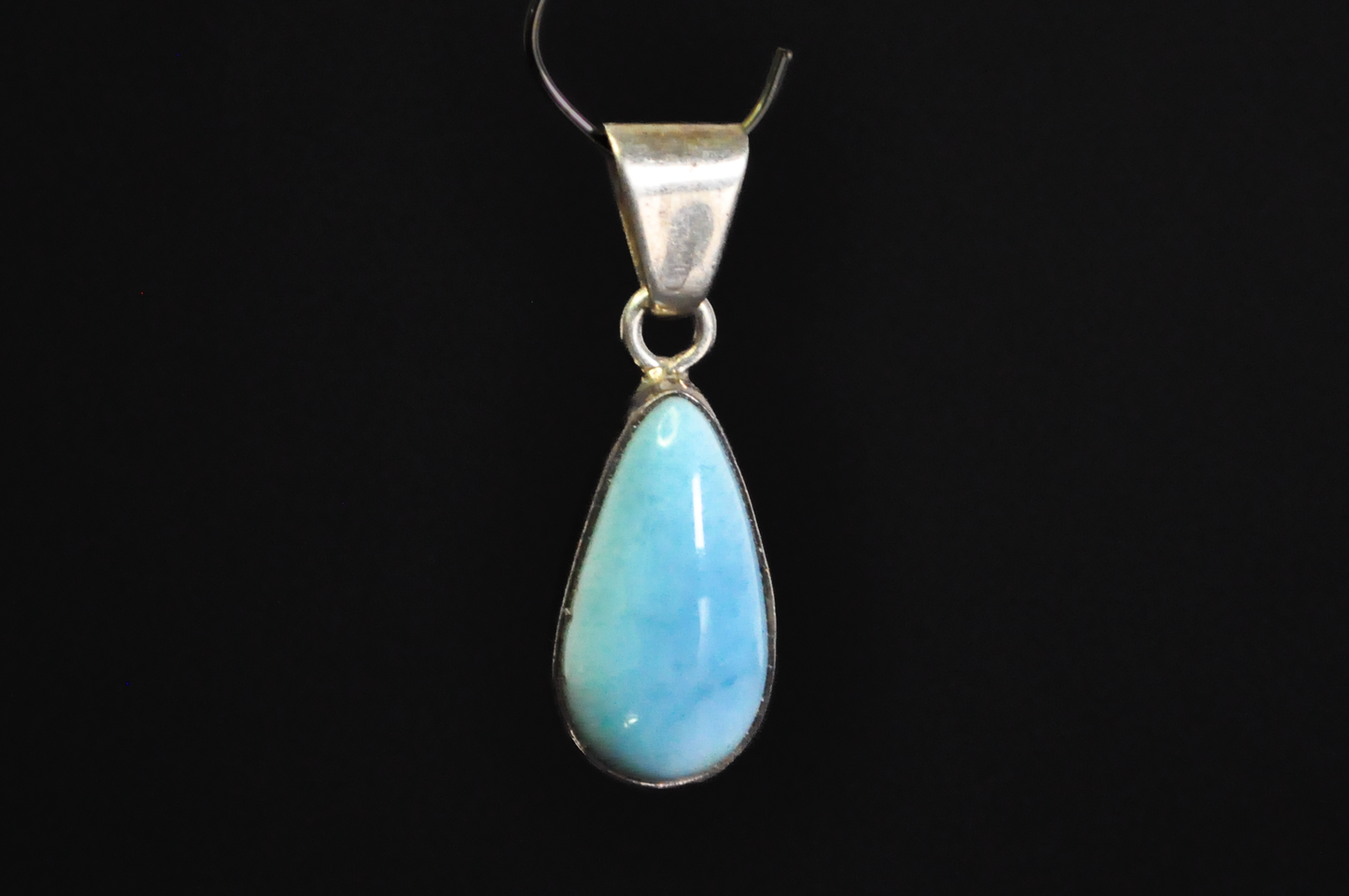Beautiful Sterling Larimar Stone Teardrop Pendant - Stamped and Tested Sterling Silver - Dominican Republic Jewelry