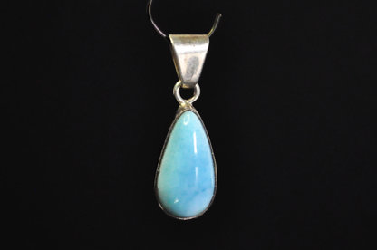 Beautiful Sterling Larimar Stone Teardrop Pendant - Stamped and Tested Sterling Silver - Dominican Republic Jewelry