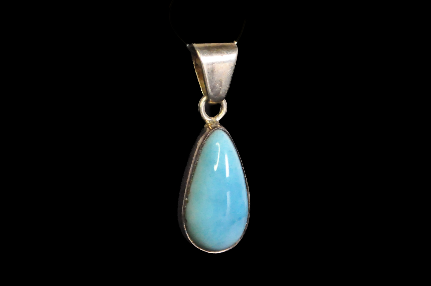 Beautiful Sterling Larimar Stone Teardrop Pendant - Stamped and Tested Sterling Silver - Dominican Republic Jewelry