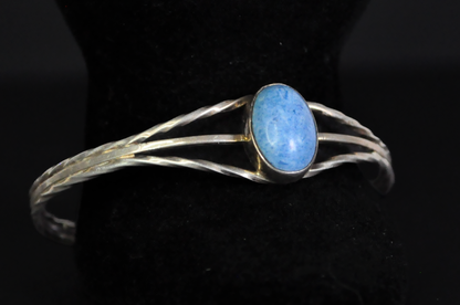 Thin Sterling Silver Turquois Cabochon Cuff Bracelet - 5 in Wrist - Stamped and Tested Sterling Silver - Native American Turquoise Jewelry