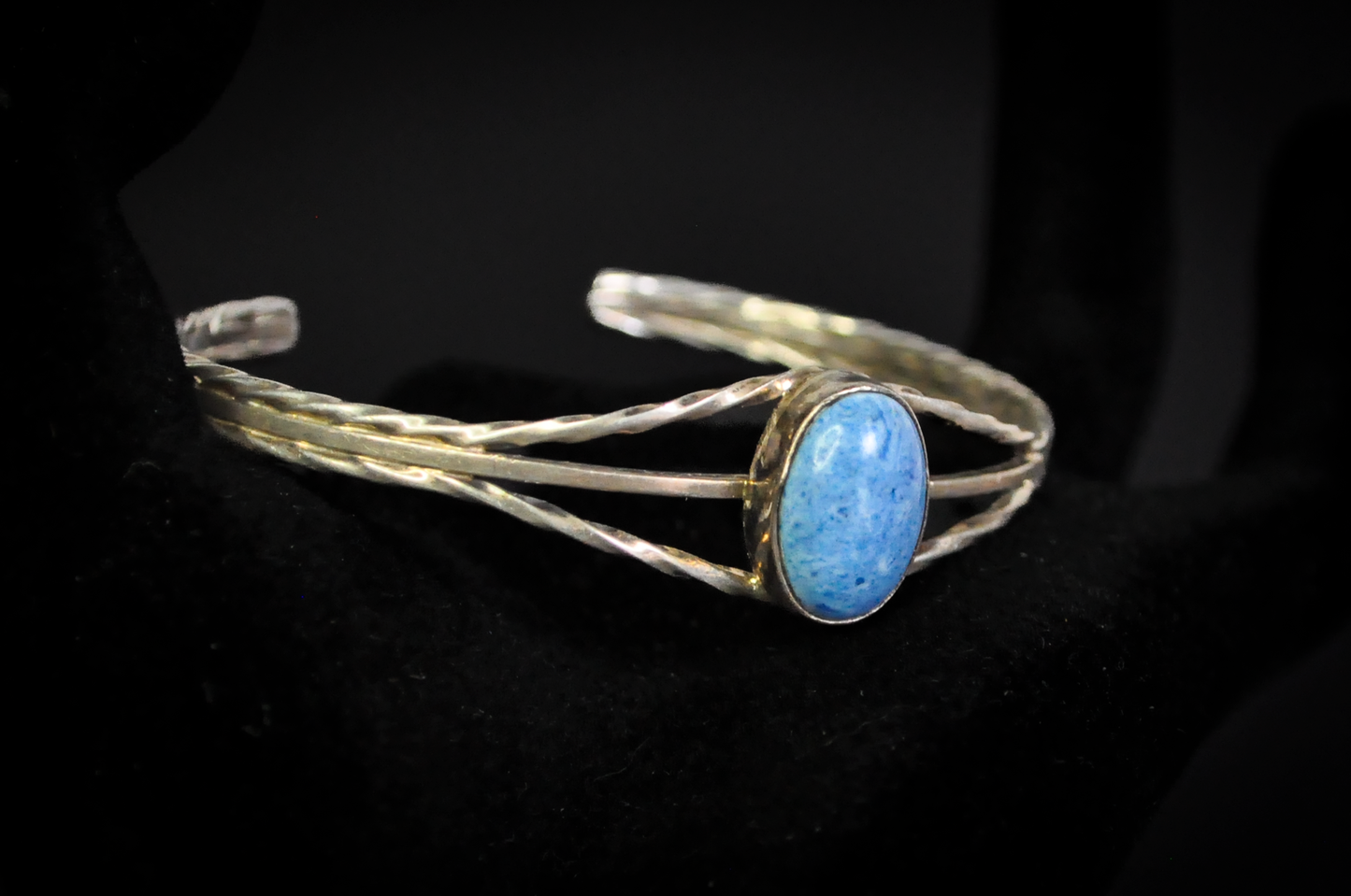 Thin Sterling Silver Turquois Cabochon Cuff Bracelet - 5 in Wrist - Stamped and Tested Sterling Silver - Native American Turquoise Jewelry