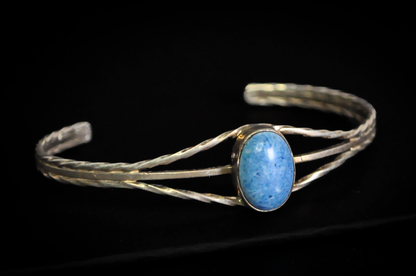 Thin Sterling Silver Turquois Cabochon Cuff Bracelet - 5 in Wrist - Stamped and Tested Sterling Silver - Native American Turquoise Jewelry