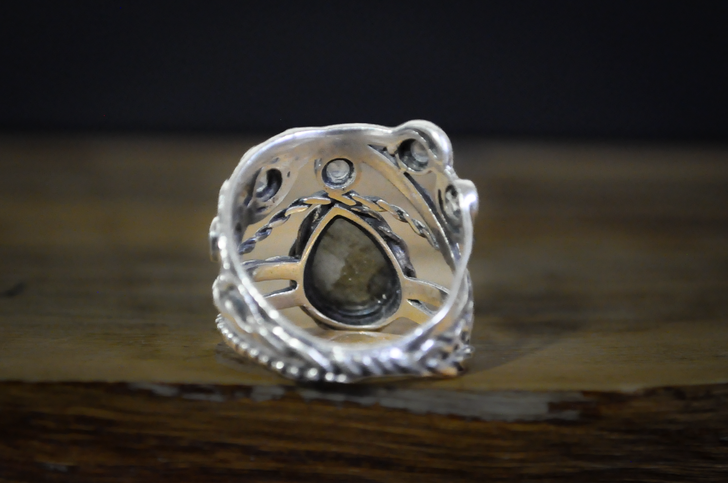 Unique Wire Multiband Teardrop Shaped Moonstone Ring - Size 9 - Stamped and Tested Sterling Silver - Multiple Banded Teardrop Moonstone Ring