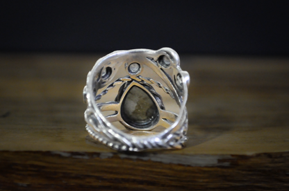 Unique Wire Multiband Teardrop Shaped Moonstone Ring - Size 9 - Stamped and Tested Sterling Silver - Multiple Banded Teardrop Moonstone Ring
