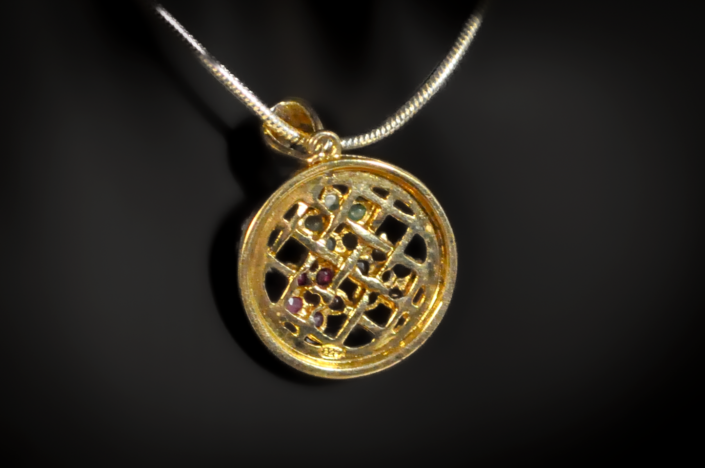 Gold Toned Silver Multicolor Floral Stone Pendant - Stamped and Tested Sterling Silver - Flower Gemstone Jewelry