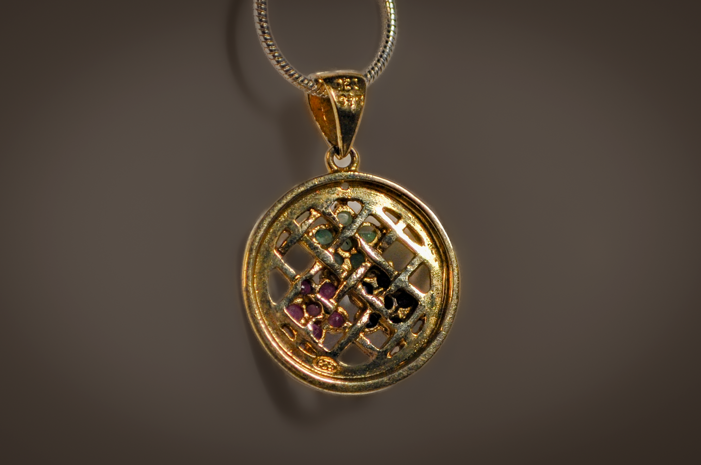 Gold Toned Silver Multicolor Floral Stone Pendant - Stamped and Tested Sterling Silver - Flower Gemstone Jewelry