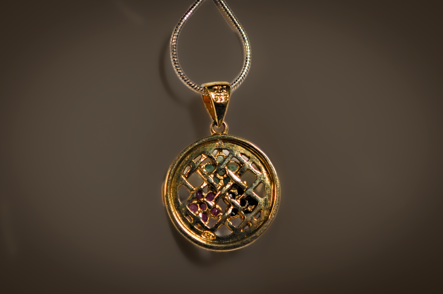 Gold Toned Silver Multicolor Floral Stone Pendant - Stamped and Tested Sterling Silver - Flower Gemstone Jewelry