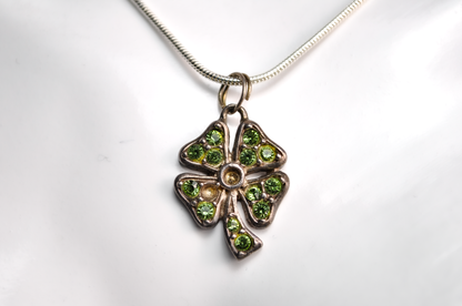 Sparkling Green Cubic Zirconium Four-Leaf Clover Charm - Stamped and Tested Sterling Silver - Lucky Charm